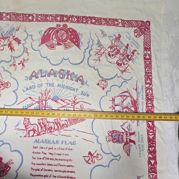 Alaska Eskimo Screen Print Souvenir Table Cover Vintage Marie Drake 1950s Linen - Picture 12 of 13